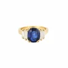 Bague or jaune saphir diamants baguettes
