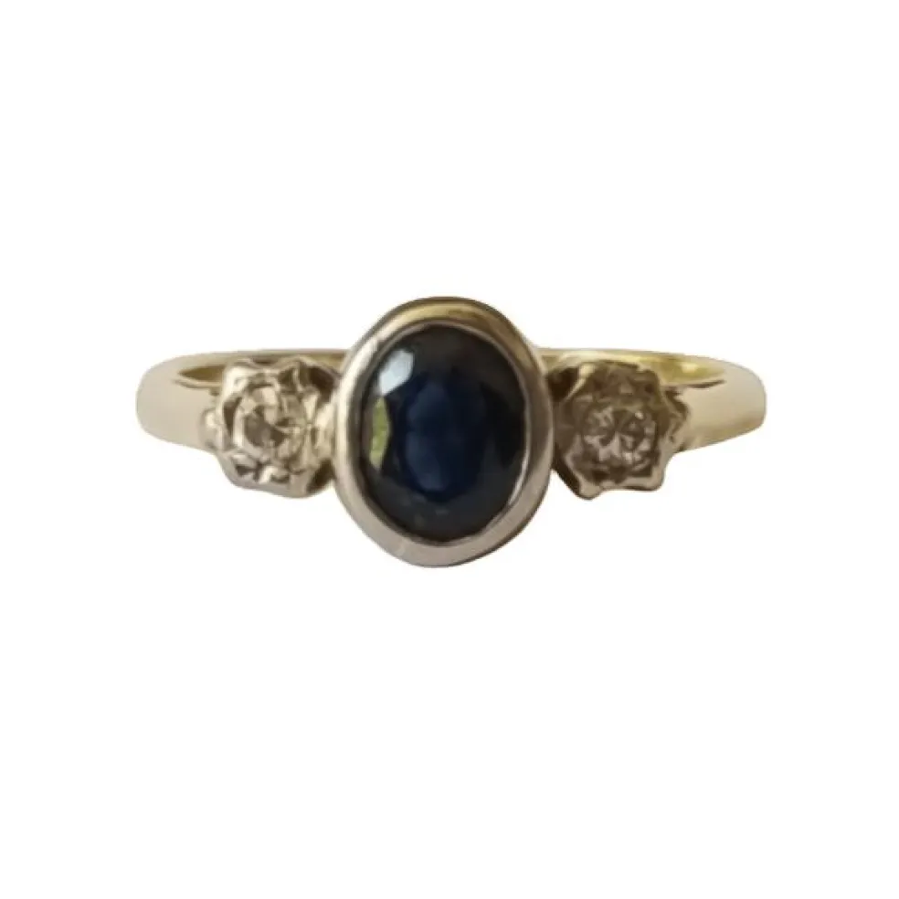 Bague or jaune saphir diamants
