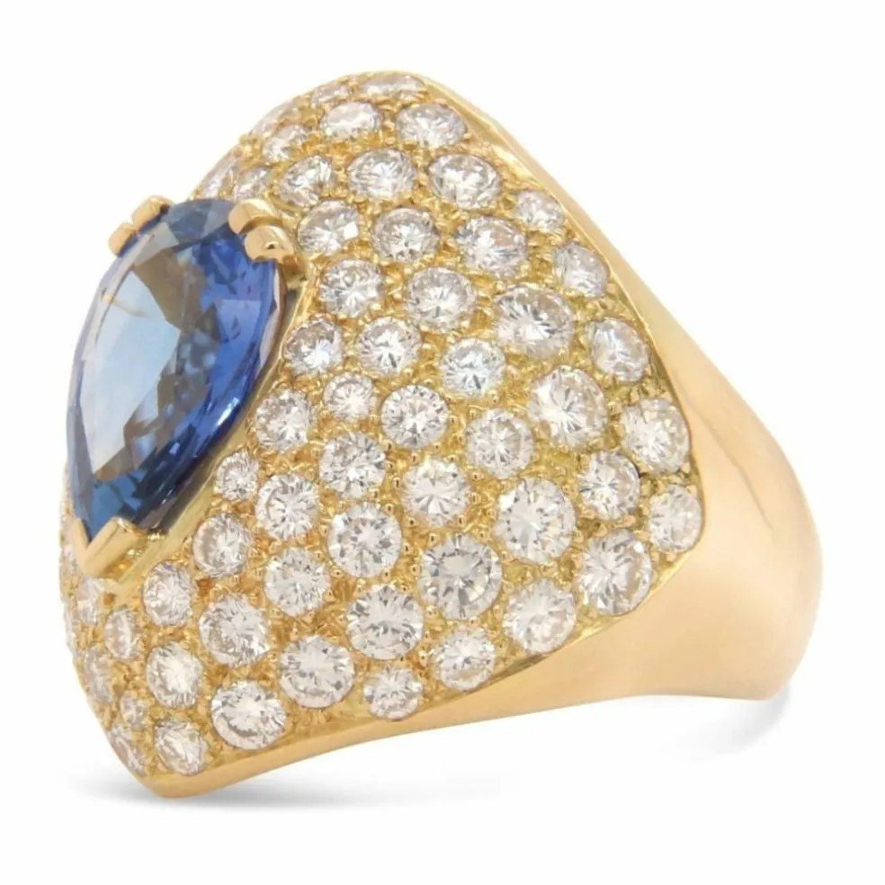 Bague or jaune saphir diamants