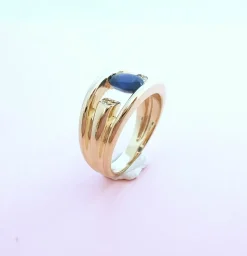 Bague or jaune saphir diamants