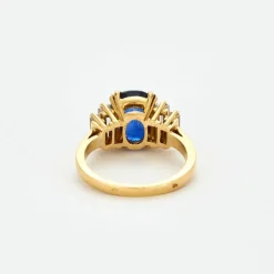 Bague or jaune saphir diamants baguettes
