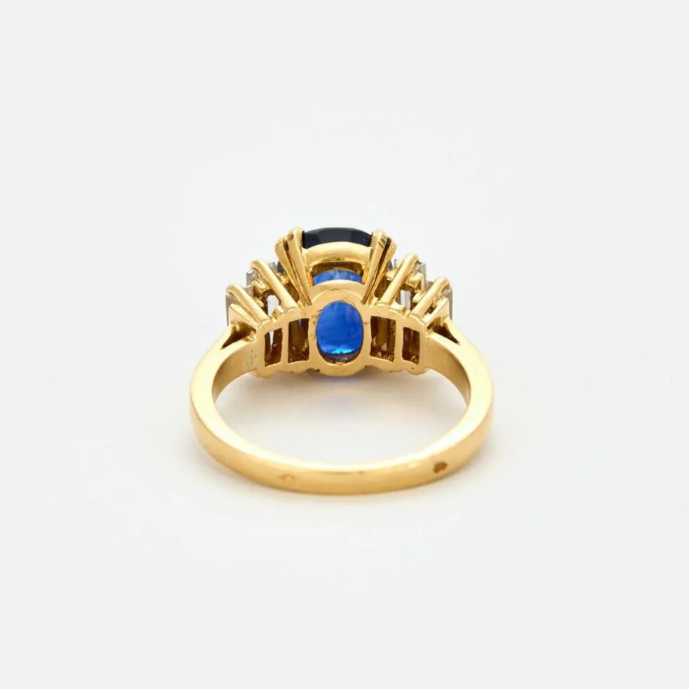 Bague or jaune saphir diamants baguettes