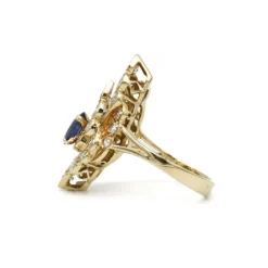 Bague or jaune saphir diamant