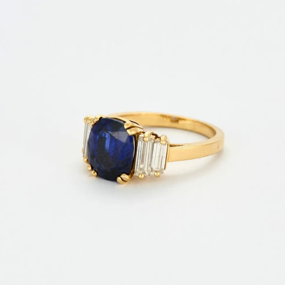 Bague or jaune saphir diamants baguettes