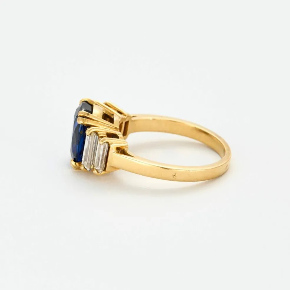 Bague or jaune saphir diamants baguettes