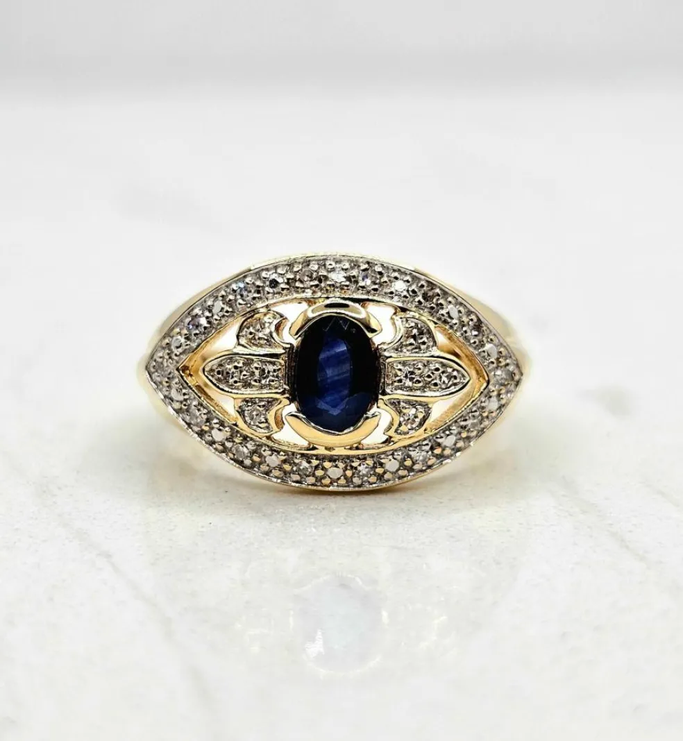Bague or jaune saphir diamants
