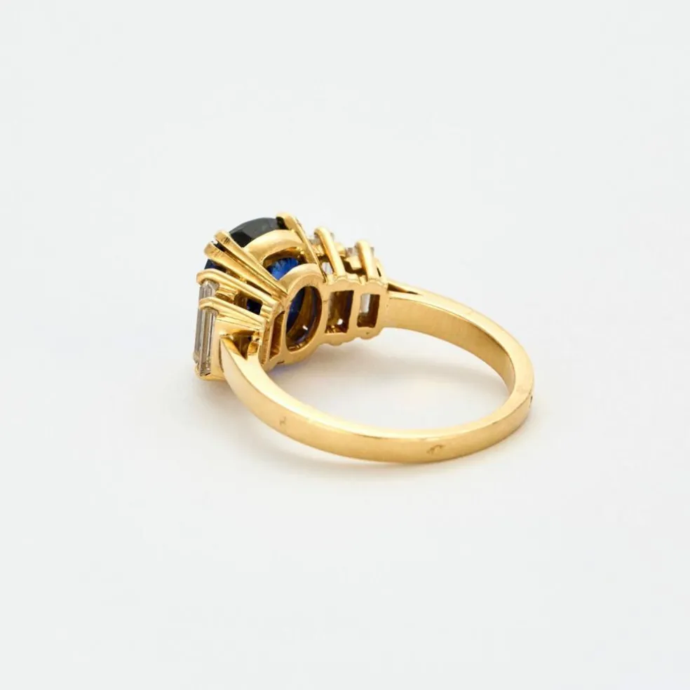 Bague or jaune saphir diamants baguettes