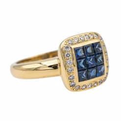 Bague Or jaune Saphir, Diamant