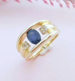 Bague or jaune saphir diamants