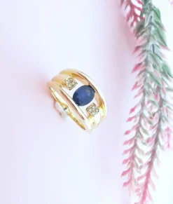 Bague or jaune saphir diamants