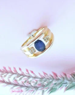 Bague or jaune saphir diamants