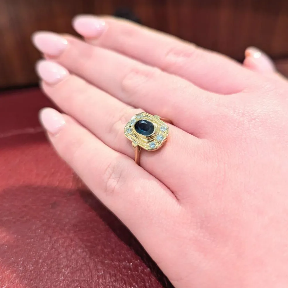 Bague or jaune saphir et diamants