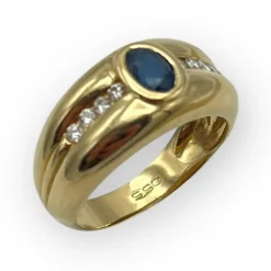 Bague or jaune saphir et diamants