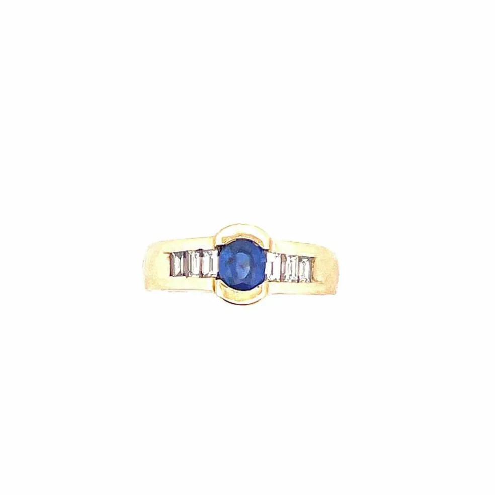 Bague or jaune, saphir et diamants