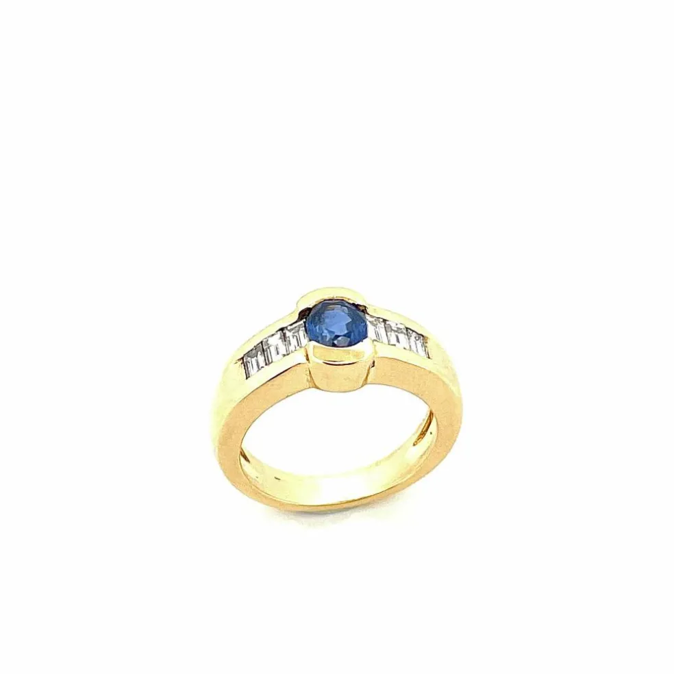 Bague or jaune, saphir et diamants