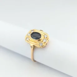 Bague or jaune saphir et diamants