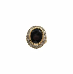 Bague or jaune saphir foncé et diamants anciens