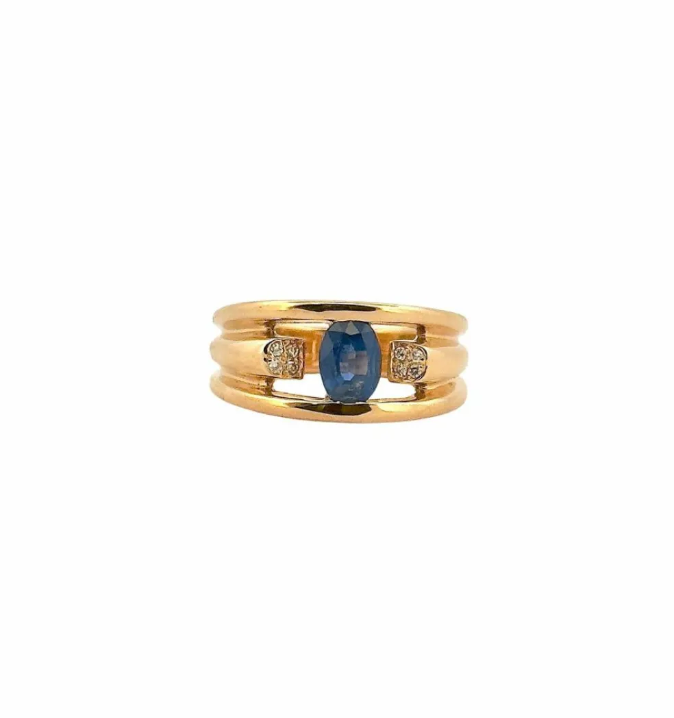 Bague or jaune saphir ovale et diamants