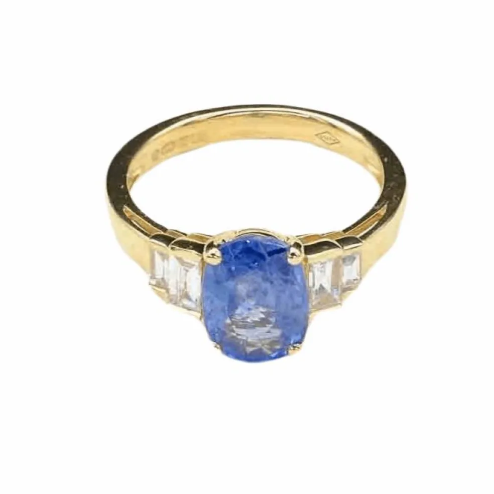 Bague Or jaune Saphir ovale Diamants
