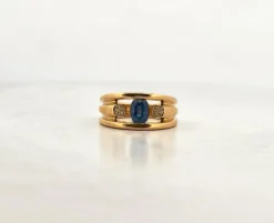 Bague or jaune saphir ovale et diamants