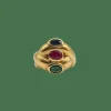 Bague or jaune saphir, rubis et émeraude