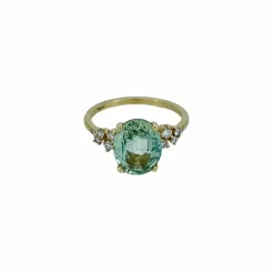 Bague or jaune saphir vert clair