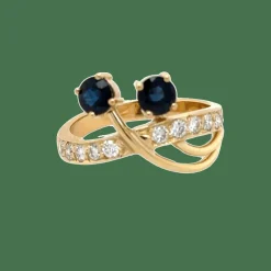 Bague or jaune saphirs diamants