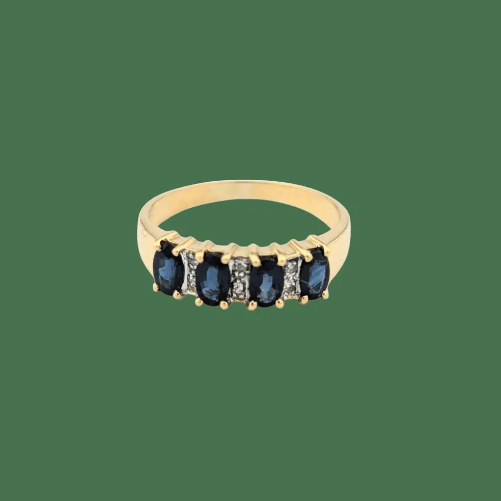 Bague or jaune saphirs diamants