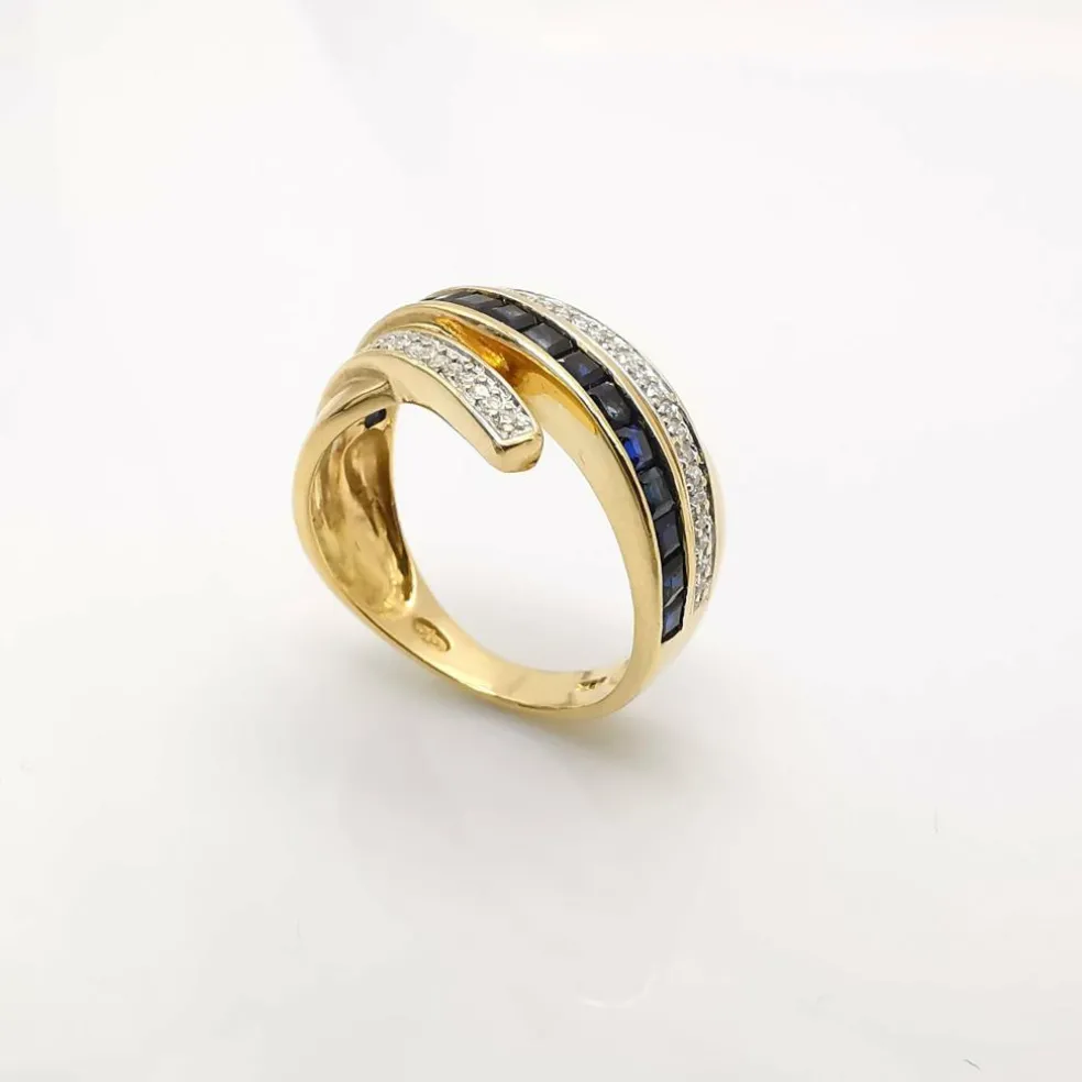Bague or jaune saphirs et diamants
