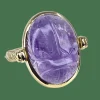 Bague or jaune, scarabée en améthyste mobile