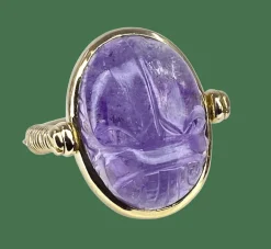 Bague or jaune, scarabée en améthyste mobile