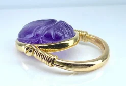 Bague or jaune, scarabée en améthyste mobile