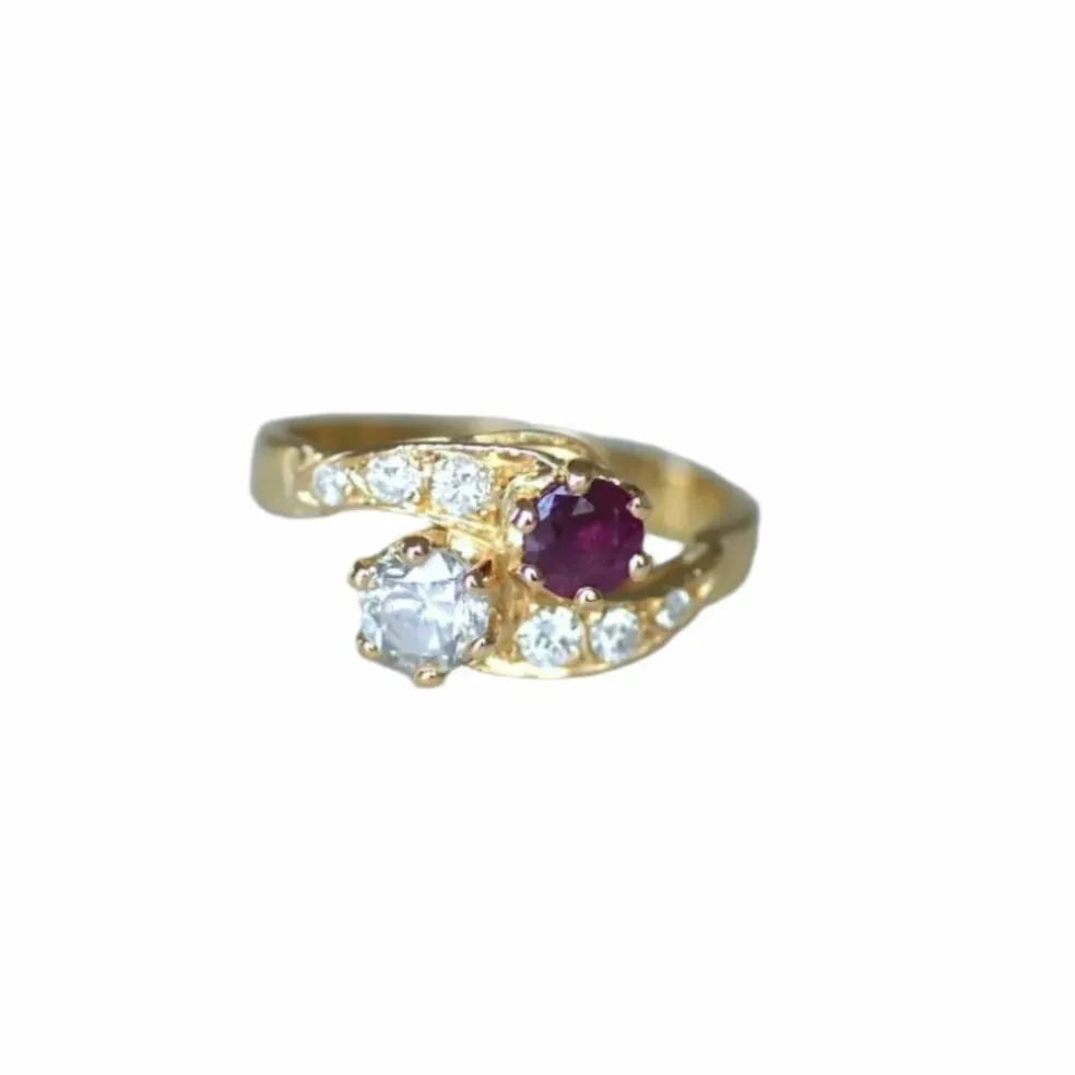 Bague or jaune Toi et Moi Rubis et Diamants