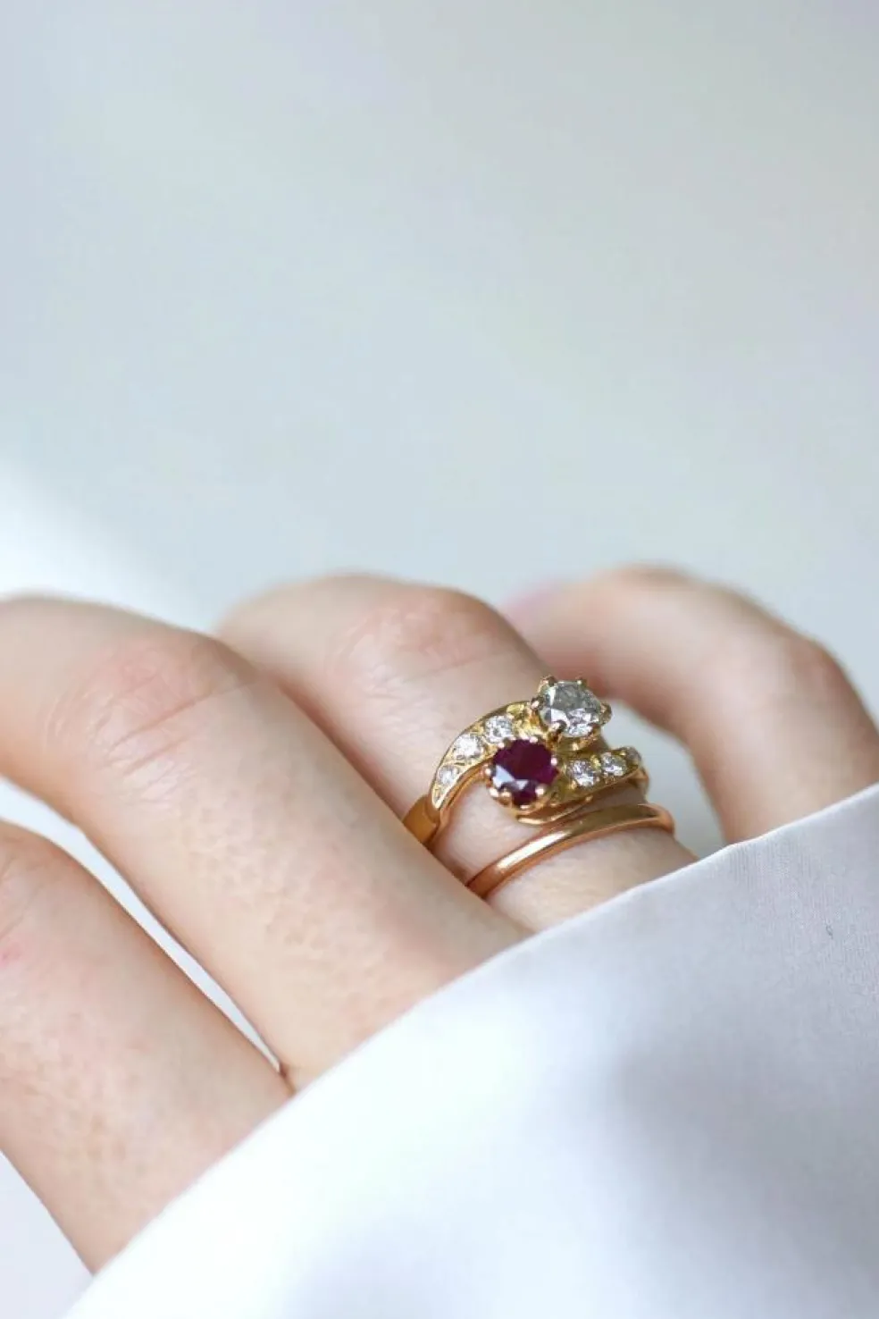 Bague or jaune Toi et Moi Rubis et Diamants