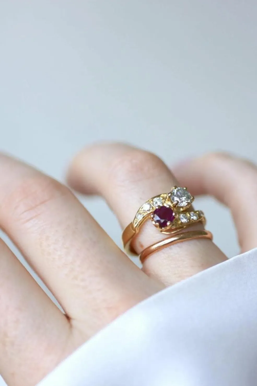 Bague or jaune Toi et Moi Rubis et Diamants