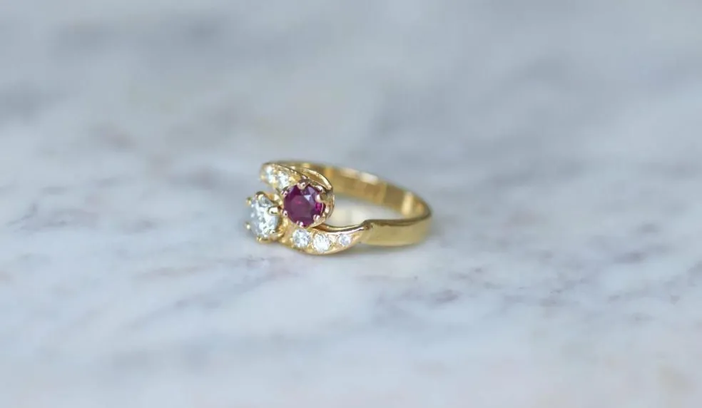 Bague or jaune Toi et Moi Rubis et Diamants