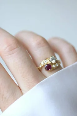 Bague or jaune Toi et Moi Rubis et Diamants