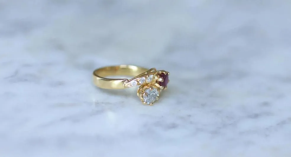 Bague or jaune Toi et Moi Rubis et Diamants