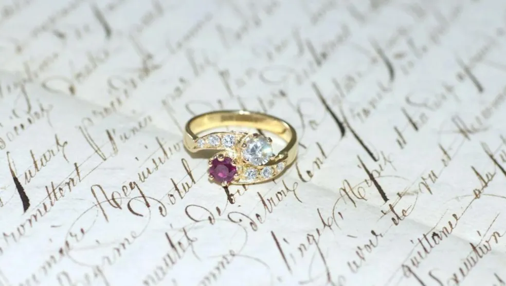 Bague or jaune Toi et Moi Rubis et Diamants