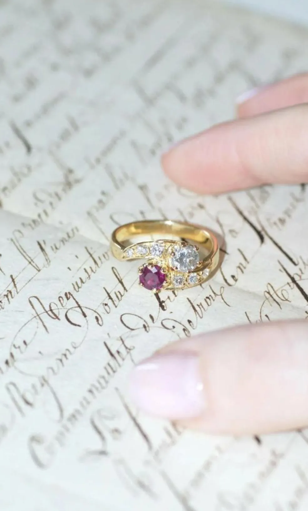 Bague or jaune Toi et Moi Rubis et Diamants