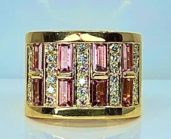 Bague or jaune tourmalines roses et diamants