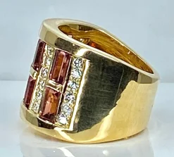 Bague or jaune tourmalines roses et diamants