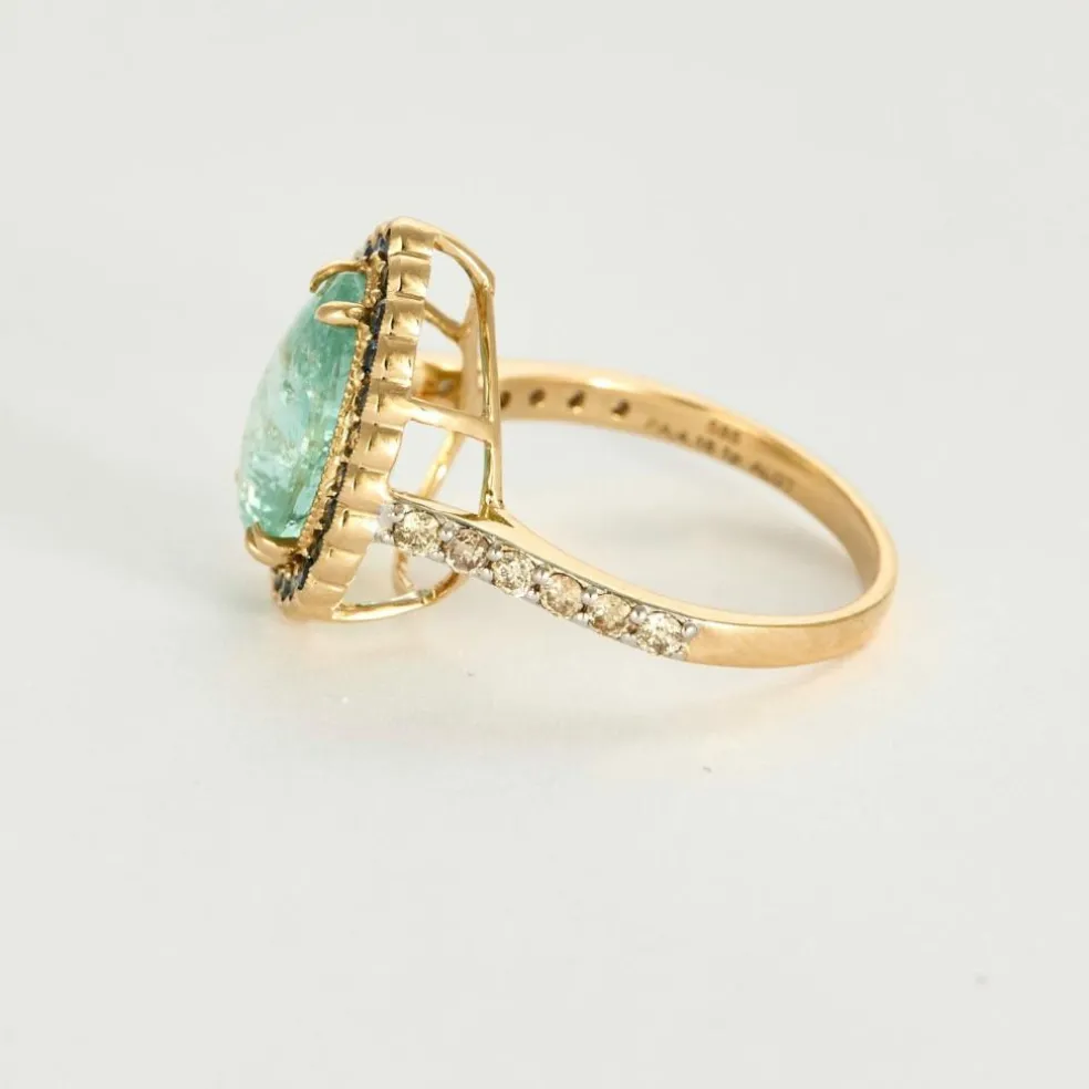 Bague or jaune, tourmaline, saphirs, diamants