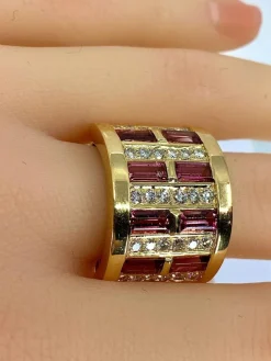 Bague or jaune tourmalines roses et diamants