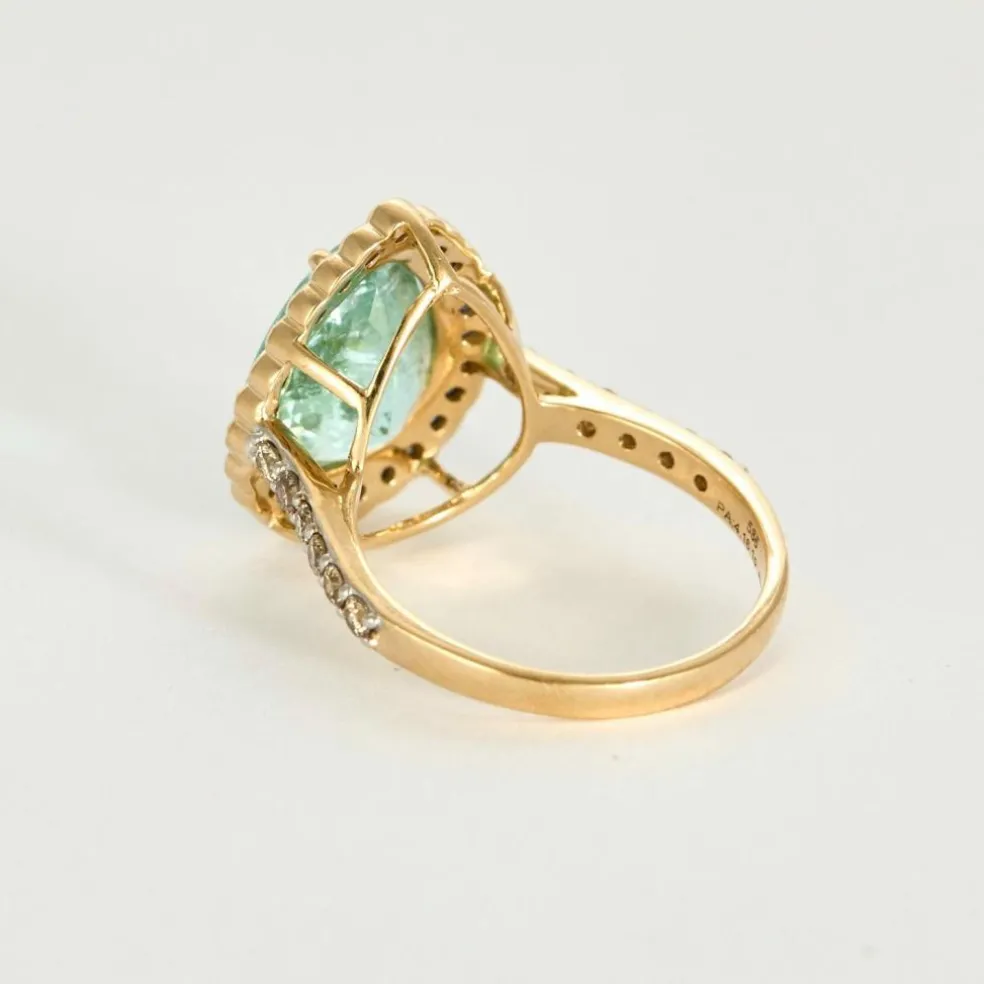 Bague or jaune, tourmaline, saphirs, diamants