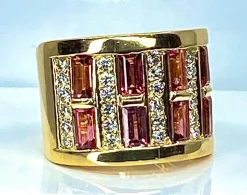 Bague or jaune tourmalines roses et diamants