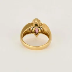 Bague or jaune, tourmaline rose et verte et diamants