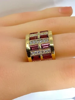 Bague or jaune tourmalines roses et diamants