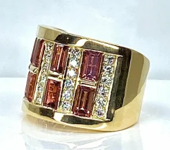 Bague or jaune tourmalines roses et diamants