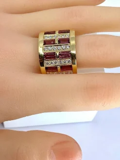 Bague or jaune tourmalines roses et diamants